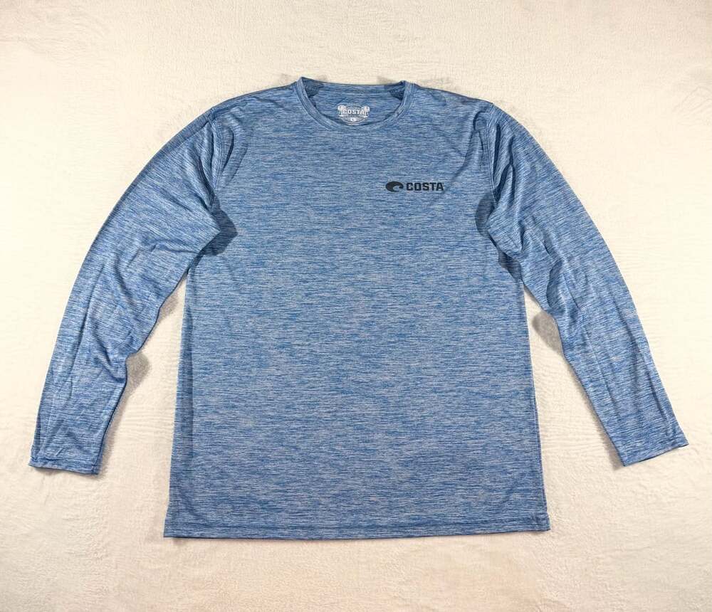 Costa Tech Freedom Long Sleeve Shirt Size L Blue Heather American Flag